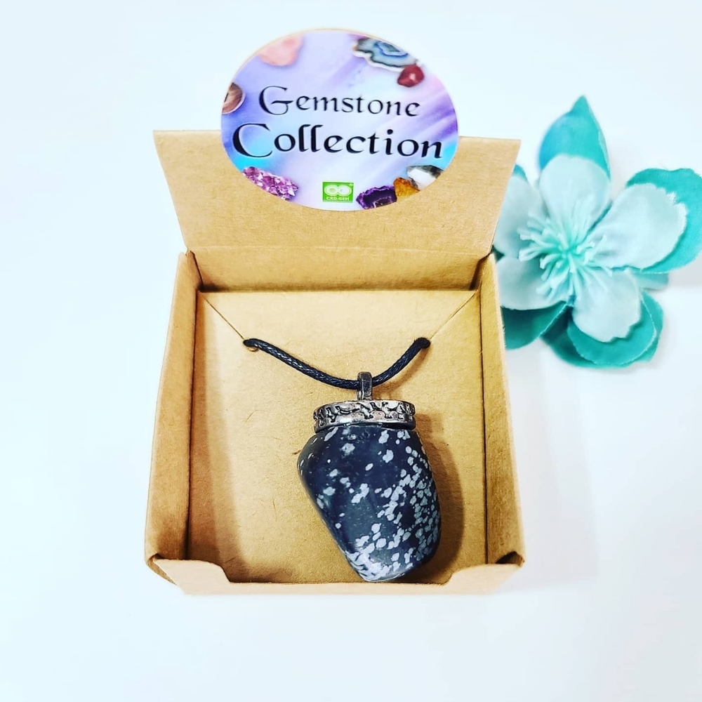 Snowflake Obsidian Pendant in a gift box